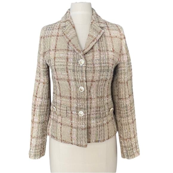 Zara Tweed Textured Button Front Blazer Jacket Small Academia Quiet Luxury - Picture 4 of 16